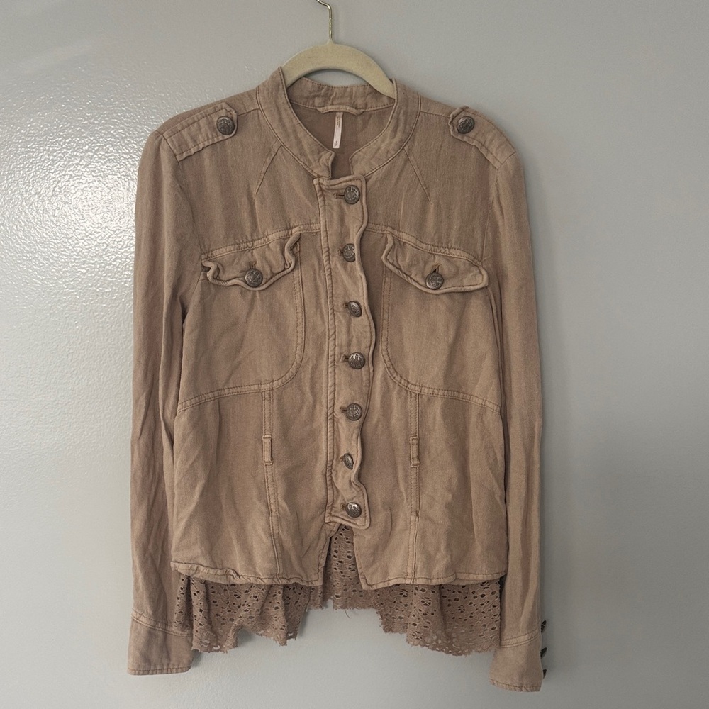 Free People Woman's Emilia Jacket Linen Blend Boho Chic Sz S No Belt Included